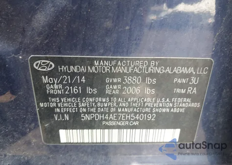 2014 Hyundai Elantra Se from USA, damaged, VIN 5NPDH4AE7EH540192